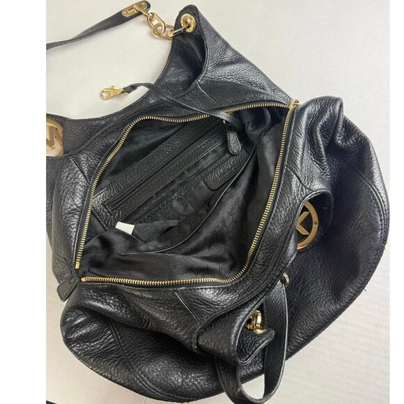Michael Kors MK FULTON Shoulder Bag Tote Large Black Leather Gold Hardware - Picture 4 of 8
